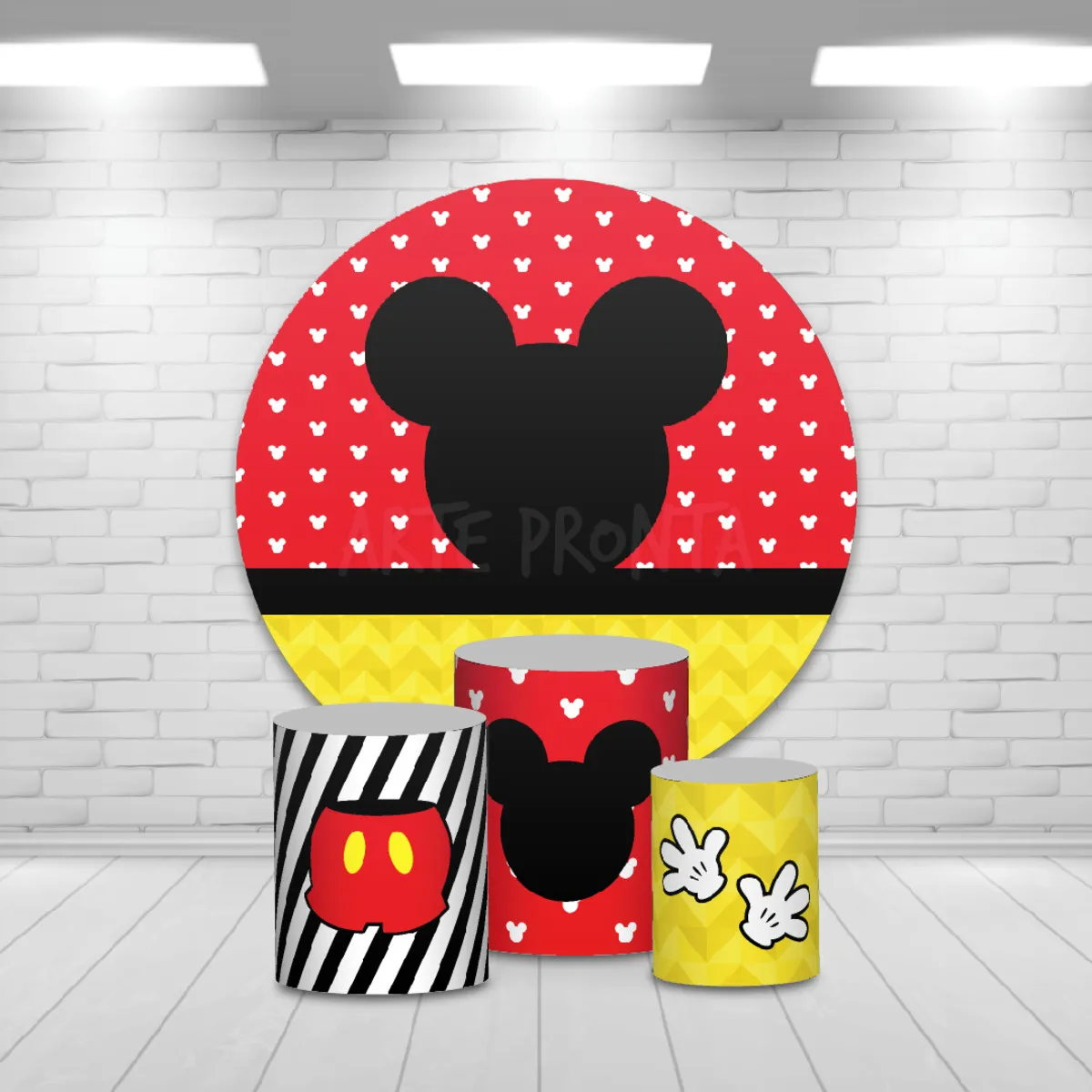 Mickey Mouse Round Backdrops Covers Boy Kids 1st Birthday Circle Background Decoration Baby Shower Cylinder Cloth