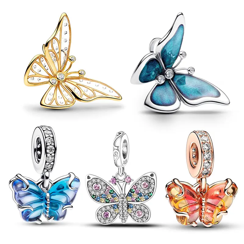 

New in 925 Sterling Silver Butterfly theme Charms Fine Beads Fits 3mm Original Charms Bracelet DIY Fine Jewelry For Womens Gifts