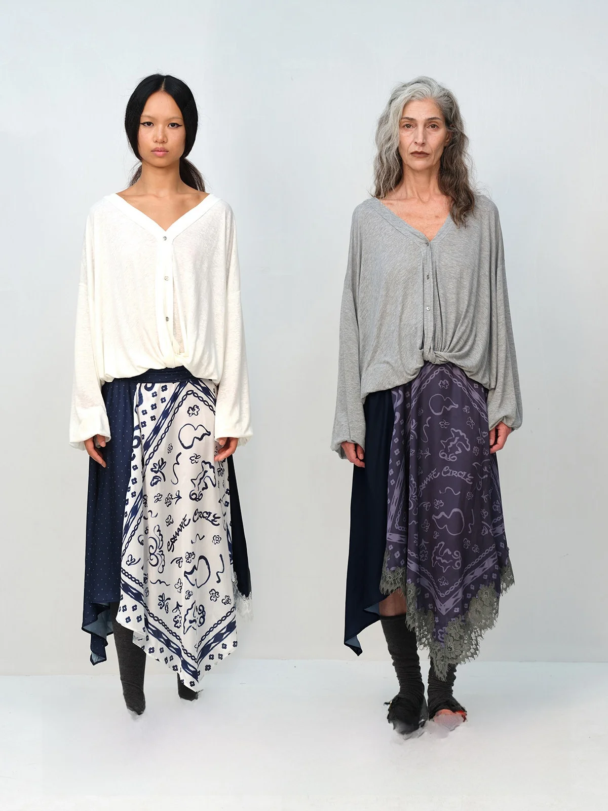 

Original Floral Print Splicing Lace Asymmetrical Hem Silk Scarf f Skirt Casual Sle Women's mid Waist Polyester Acetate F...