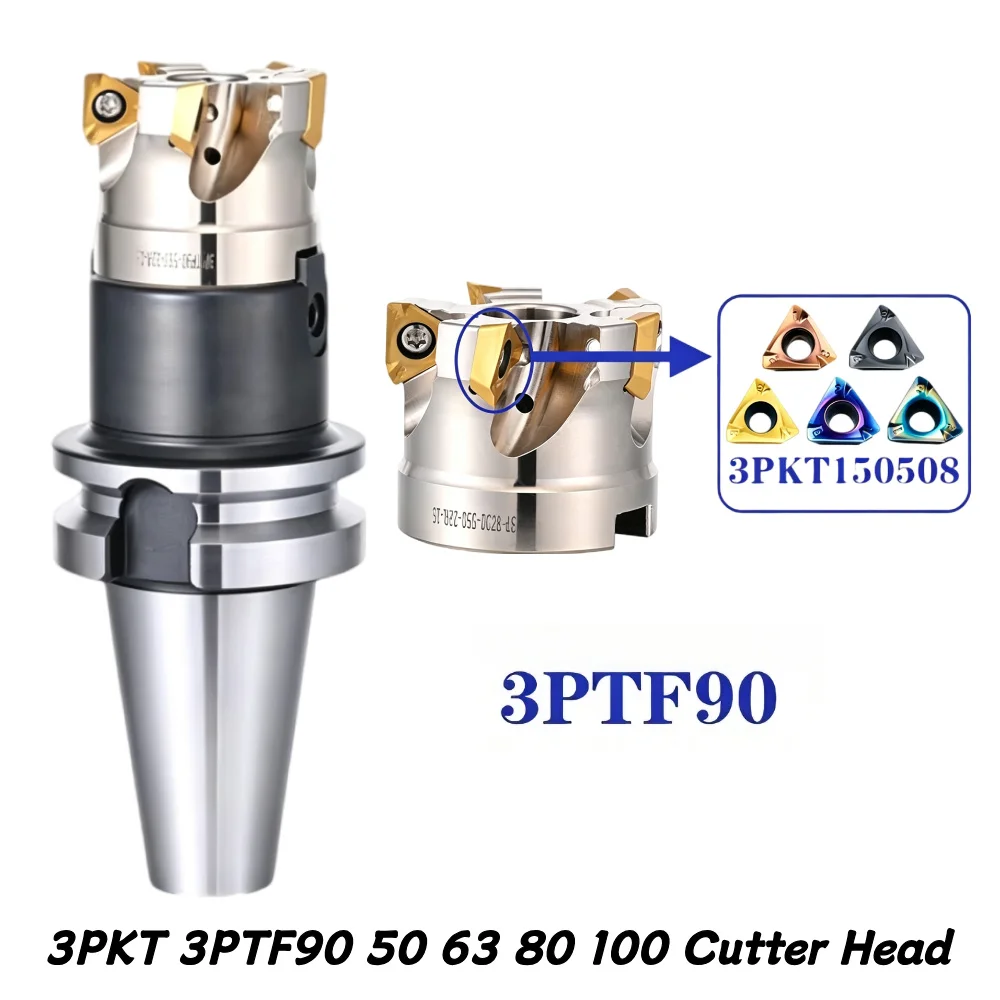 3PKT 3PTF90 50 63 80 100 Cutter Head,insert 3PKT15 3PKT150508, Matched with BT BT40 NT40 HSK63 FMB FMB22 FMB27 Tool Holder