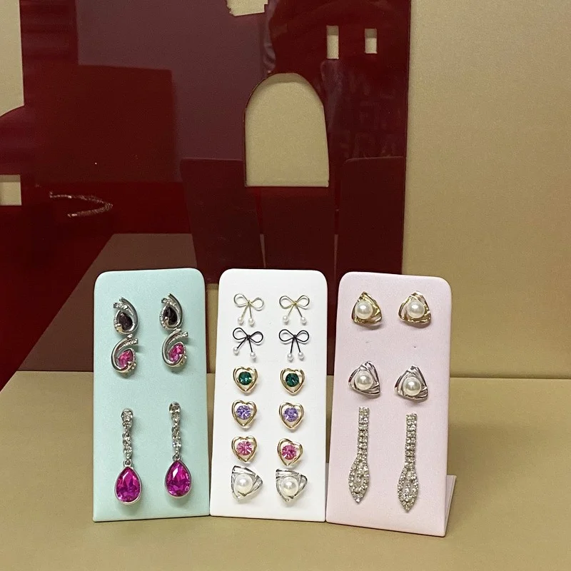 L-Shaped PU Leather 12-Hole Stud Earrings Display Stand - 3 Colors 6-Pair Capacity Jewelry Organizer for Counter Retail Display