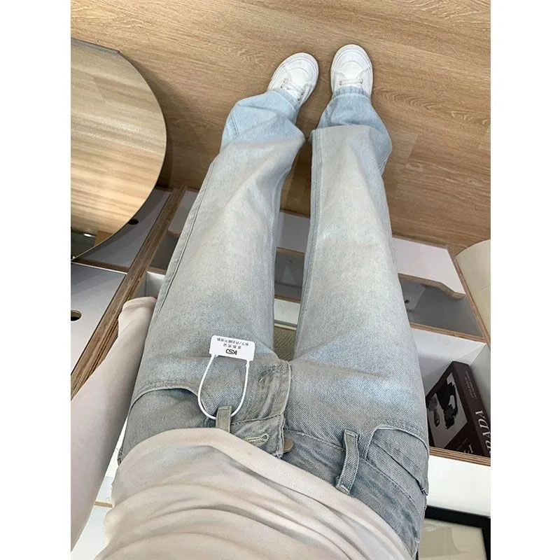 Women 2026 Retro Soft American Spice Girl Light Color Loose Water Wide-leg Jeans Low Waist Straight Tube Old Small Jeans