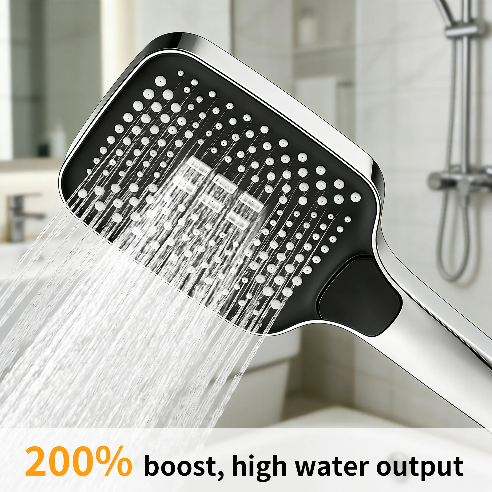 Adjustable Square Shower Head Large Outlet Water Heater Household Bath Pressurized Rain Shower Head Set