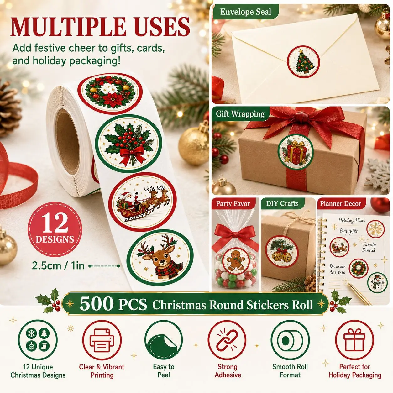 500 Pcs Christmas Stickers Merry Christmas Stickers for Cards Crafts Gifts, 1