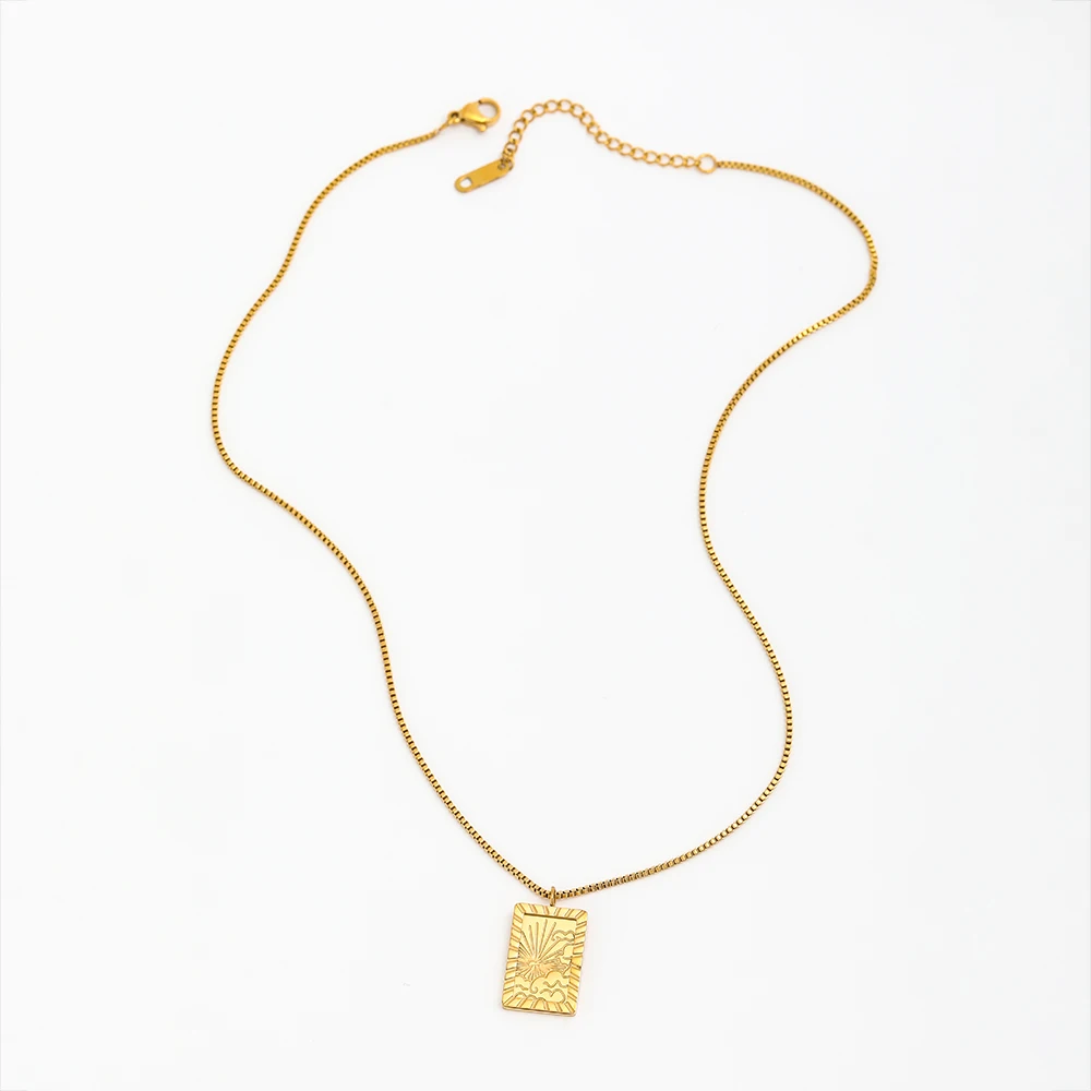 Joolim Jewelry High End PVD Wholesale No Fade Symple Sun Rectangular Sign Pendant Stylish Stainless Steel Necklace For Women