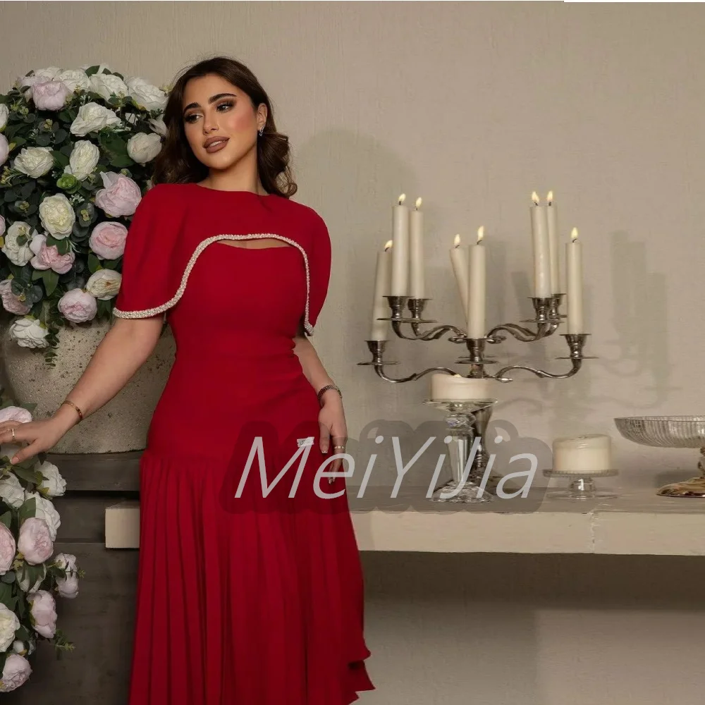 Meiyijia-Robe de soirée style saoudien, tenue de soirée élégante, longueur aux genoux, à volants, simple, sirène, Arabie Saoudite, sexy, anniversaire, boîte de nuit, été 2024