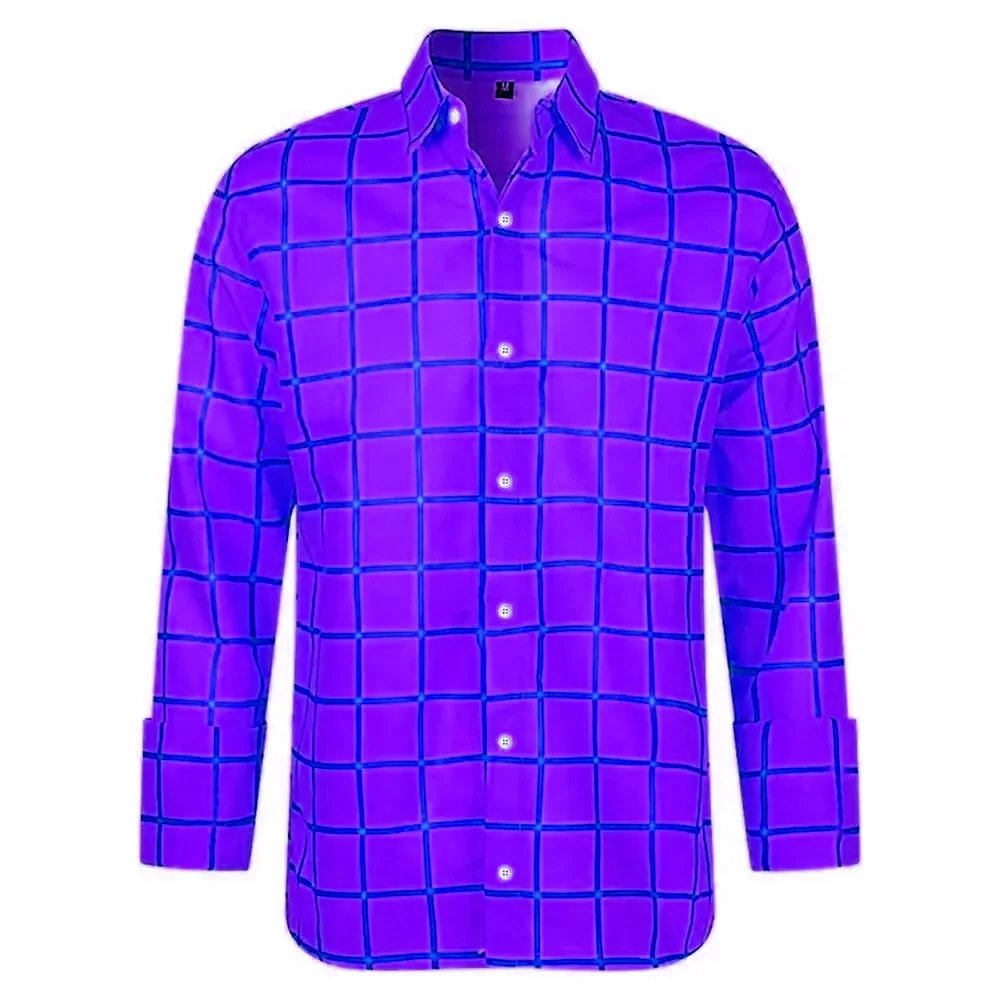 New Men's Shirt 3D Plaid Print Long Sleeve Shirt Men's Cartoon Same Style Shirt Men's Oversized Clothing Fashion Lapel Top image 2