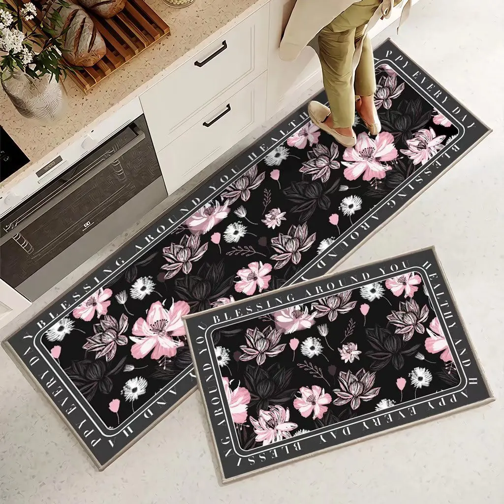 Entry and Entry Crystal Velvet Floor Mat Door Mat Hall Bedroom Kitchen Floor Mat Toilet Plant Print Kitchen Non-Slip Floor Mat