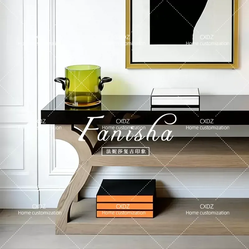 French Retro Entrance Table Solid Wood Console Table for Entryway Simple Luxury Wall Mounted View Table Facing Door Decor