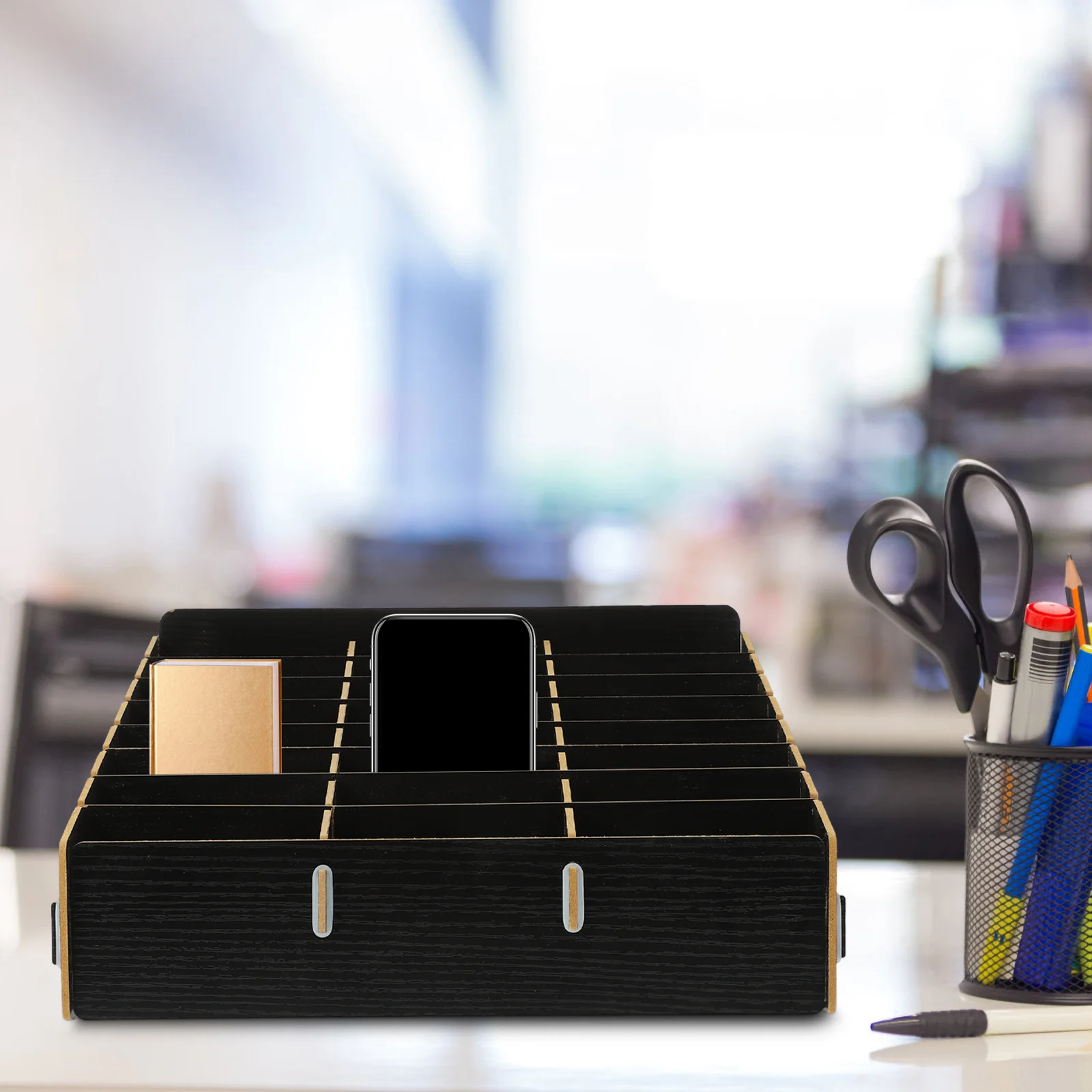 

Wooden Desktop Organizer 24 Compartments Multi-Function Storage Box for Home Office Classroom Desk Cosmetics Holder