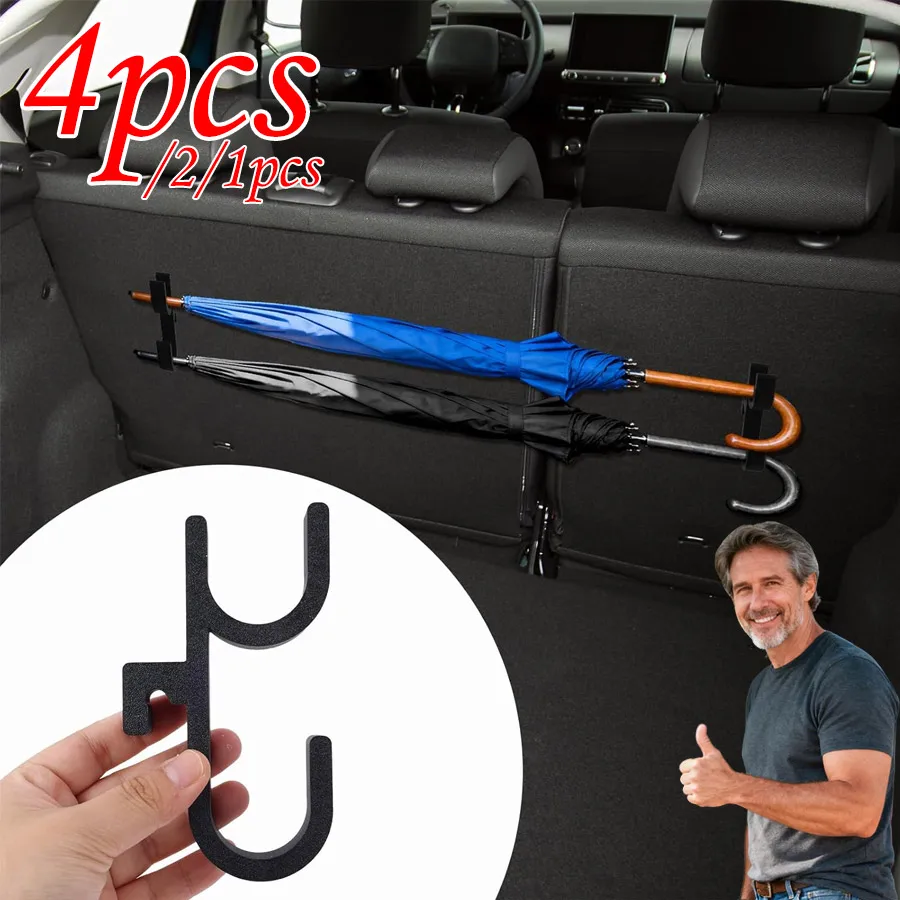 4/2/1Pcs Universal Car for Umbrella Hook, Trunk And Seat Back Headrest Hanger, No Drilling Organizer for Umbrella, Grocery Bags,