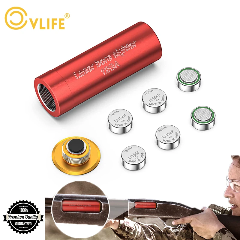 CVLIFE 12 Gauge Rifle Laser Bore Sight Red Dot Boresighter Aluminum with 2 Sets of Batteries Scopes Optics ‎Picatinny Mount