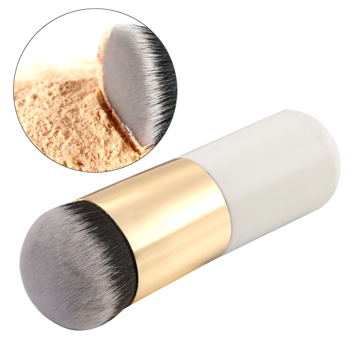 Brocha de base líquida plana, colorete facial, maquillaje, polvo cosmético, crema BB, herramientas de belleza (dorado y blanco)