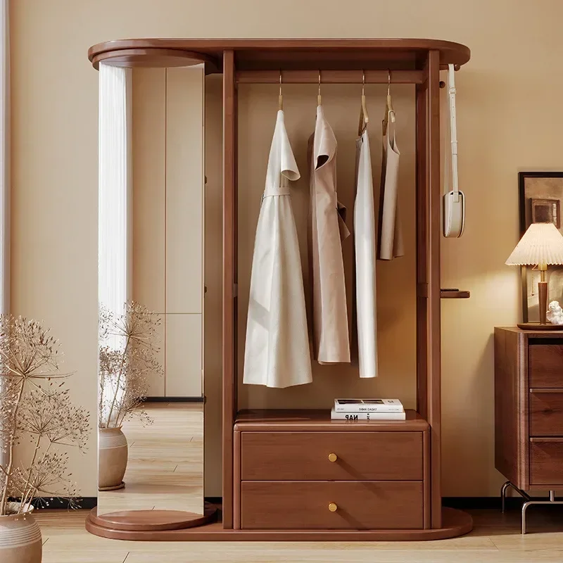

Solid wood coat rack Floor-to-ceiling bedroom with mirror Simple household hanger behind door Multi-layer shelf