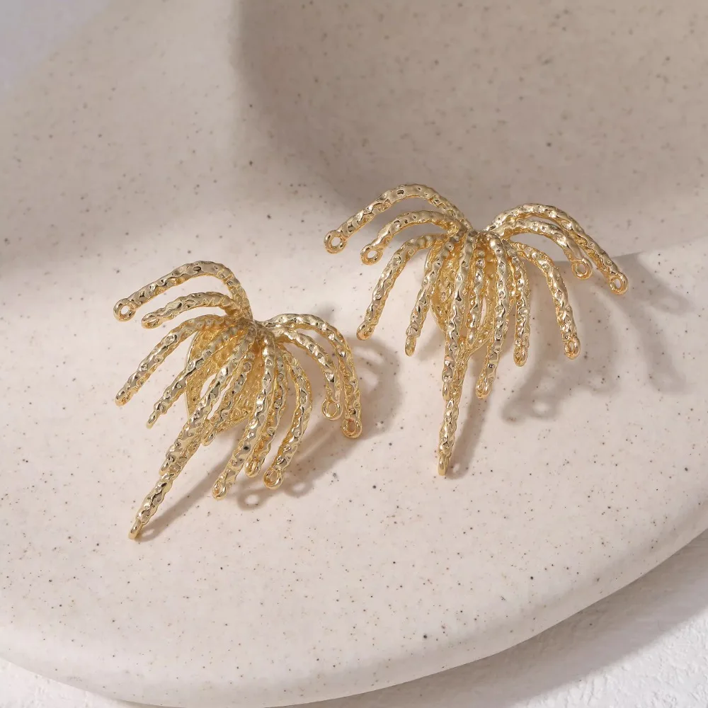 2PCS Dainty Blossoming Shape Ear Studs for Jewelry Making Earrings Components DIY Brass 14k Gold Plated Accessories 35*38mm image 4