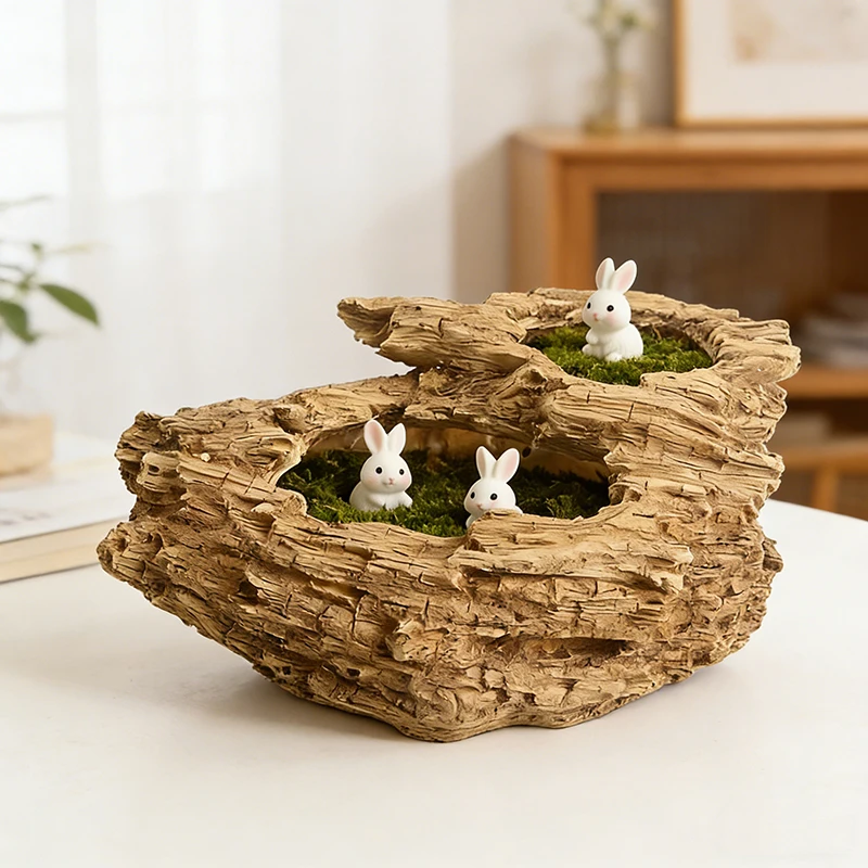 Eco Style Imitated Dead Tree Root Resin Planter Multi-hole Vintage Tree Stump Pot for Succulent & Vegetable Planting