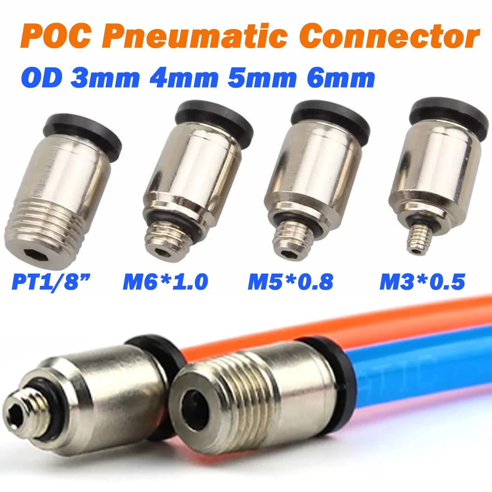 Image of Pneumatischer Schnellverbinder, POC-Außendurchmesser 3 mm, 4 mm, 5 mm, 6 mm, Schlauch, rund, gerade, Außengewinde, M3 x 0,5, M5 x 0,8, M6 x 1,0, PT1/8 Zoll Mini-Anschluss