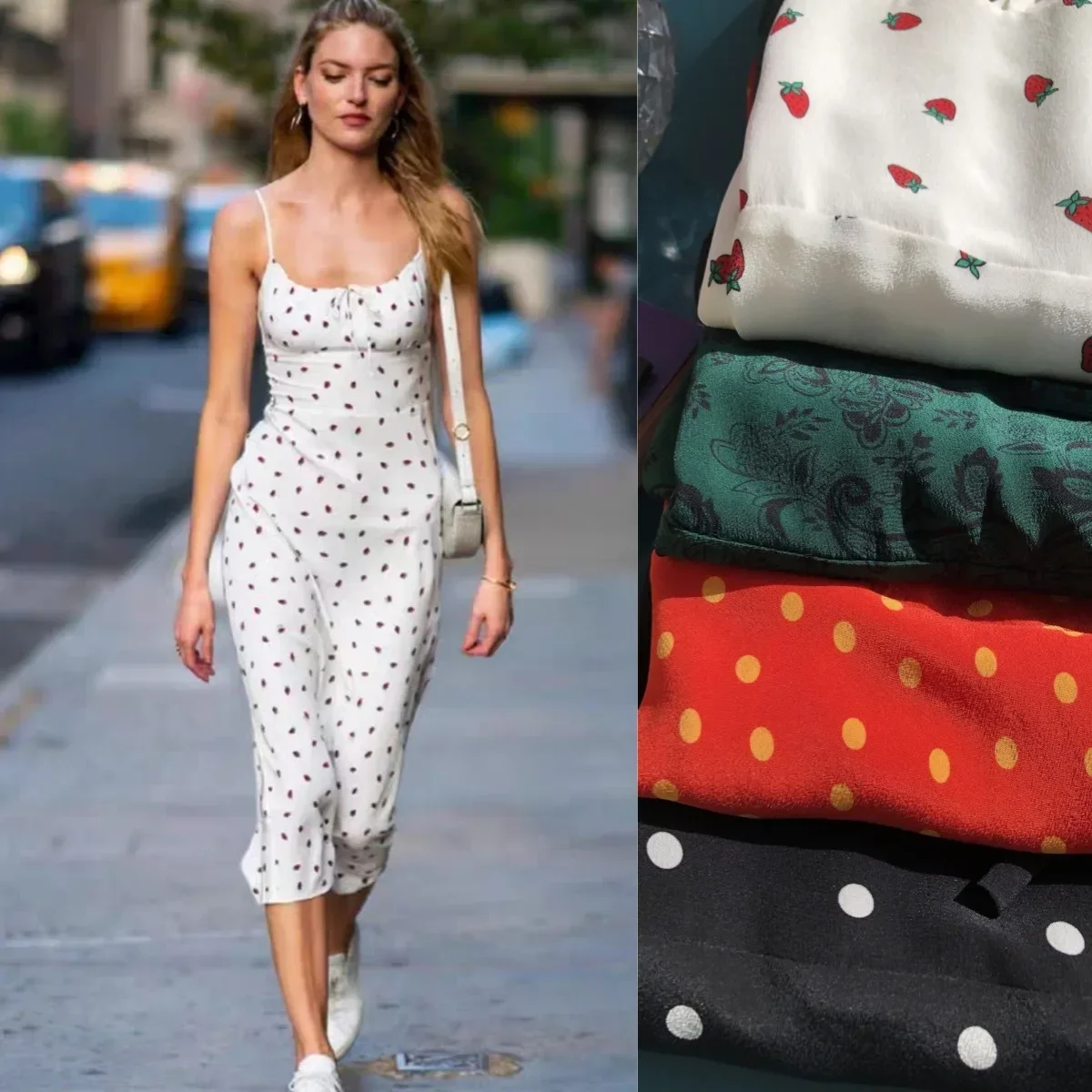 

Real Silk French Style Classic Polka Dot Sling Dress Drawstring Tie Sand Wash Silk Strap Dress Sexy Dress for Women 2025
