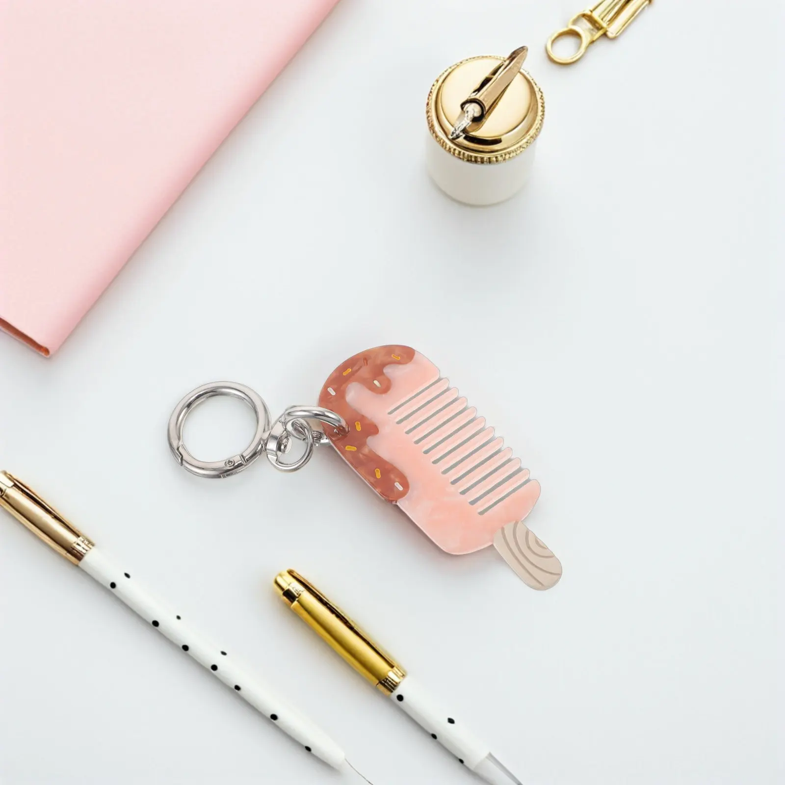 

Mini Cute Portable Comb Keychain Acetate Finish Detangling Travel Hair Styling Tool Pocket Purse Wide Tooth Hairdresser