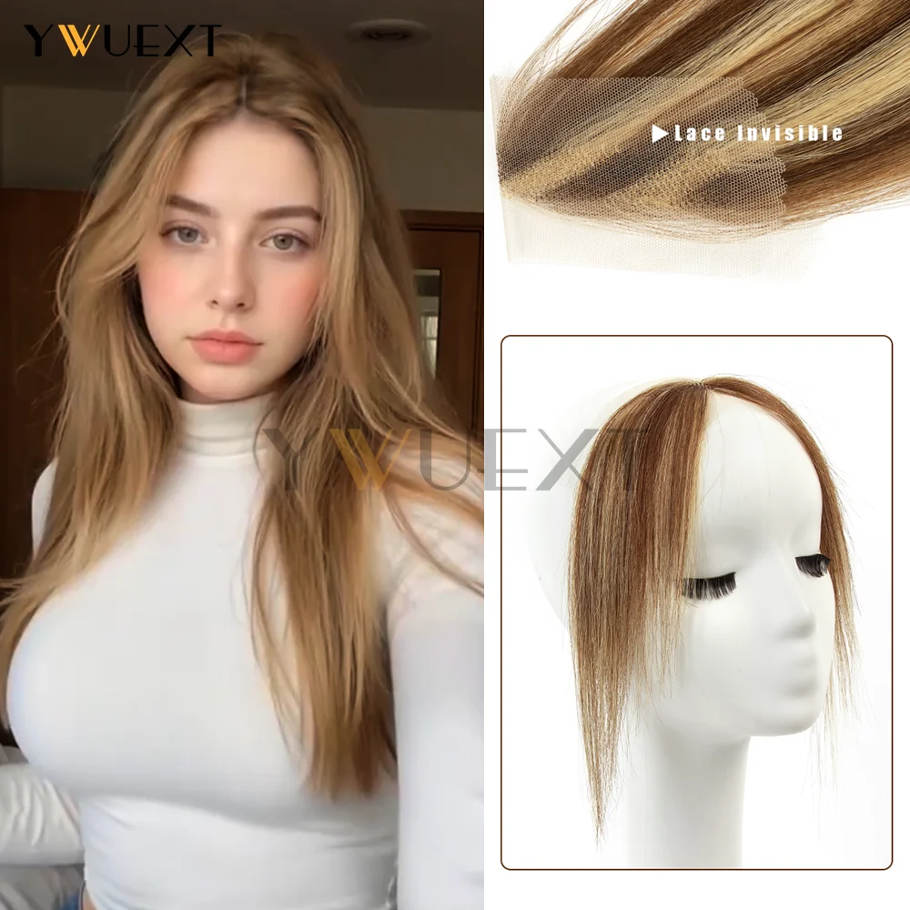 YWUEXT 25 cm dentelle cheveux humains côté frange Invisible délié bord pour les femmes naturel droit 6 couleurs disponibles noir brun blond