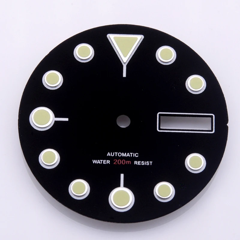 NH35 Dail Green Luminoso Esfera de 28,5 mm con marcadores de gotas de agua Se adapta a la caja NH35 Movimiento 7S26 Turtle Abalone SKX007 Reloj para hombre