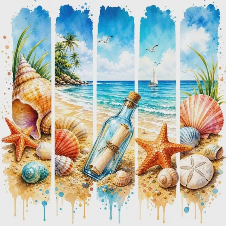 Diamond Painting Summer Beach Starfish Colorful Shells Drift Bottle Seaview Mosaic, DIY Handicraft Artwork, Ideal Holiday Gift