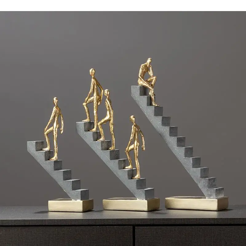 

Abstract Golden Man Climbing Stairs Ornaments Portrait Statue Desktop Decor Statuette Crafts Resin Figurines Home Decoration