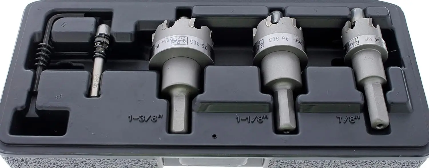 

Набор из 4 твердосплавных фрез для сверления отверстий с пилотным сверлом для плавного запуска и кейсом для хранения, для эффективного сверления