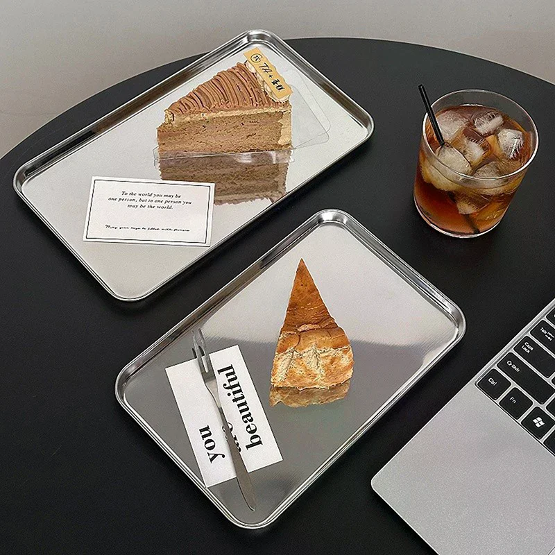 Nordic Stainless Steel Rectangular Coffee Shop Pallet Storage Disk Net Snack Cake Dish Dining Dessert Plate Kitchen Dish Tray