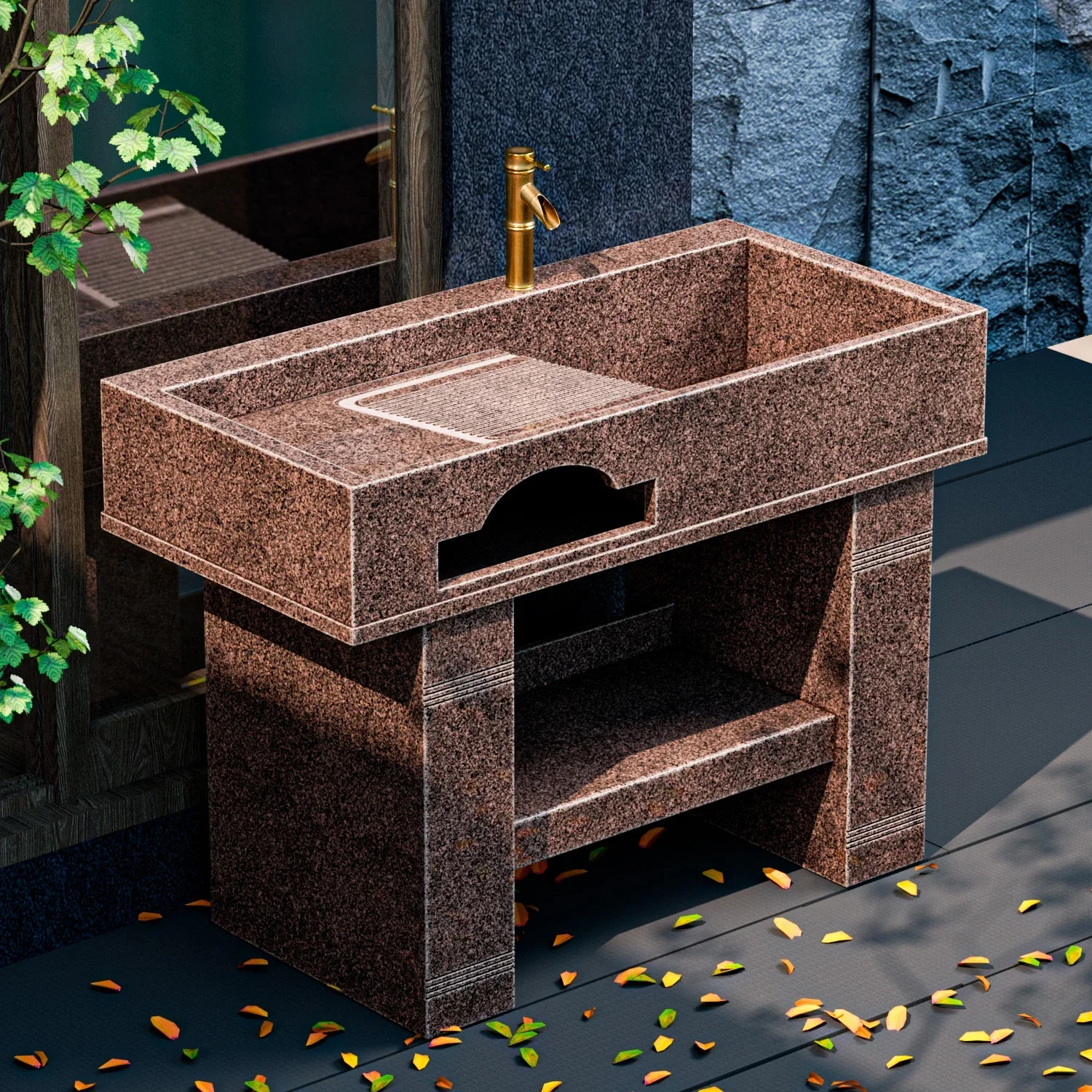 Piscina de lavandería de granito Natural, mueble de lavandería para balcón interior del hogar, fregadero para patio exterior, lavabo para verduras