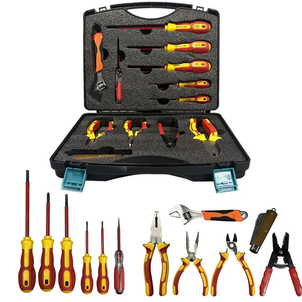 12PCS Insulated Electrician Pliers Screwdriver Tool With Portable Case Repair Tool Box Metal Electrical Insulation Pliers
