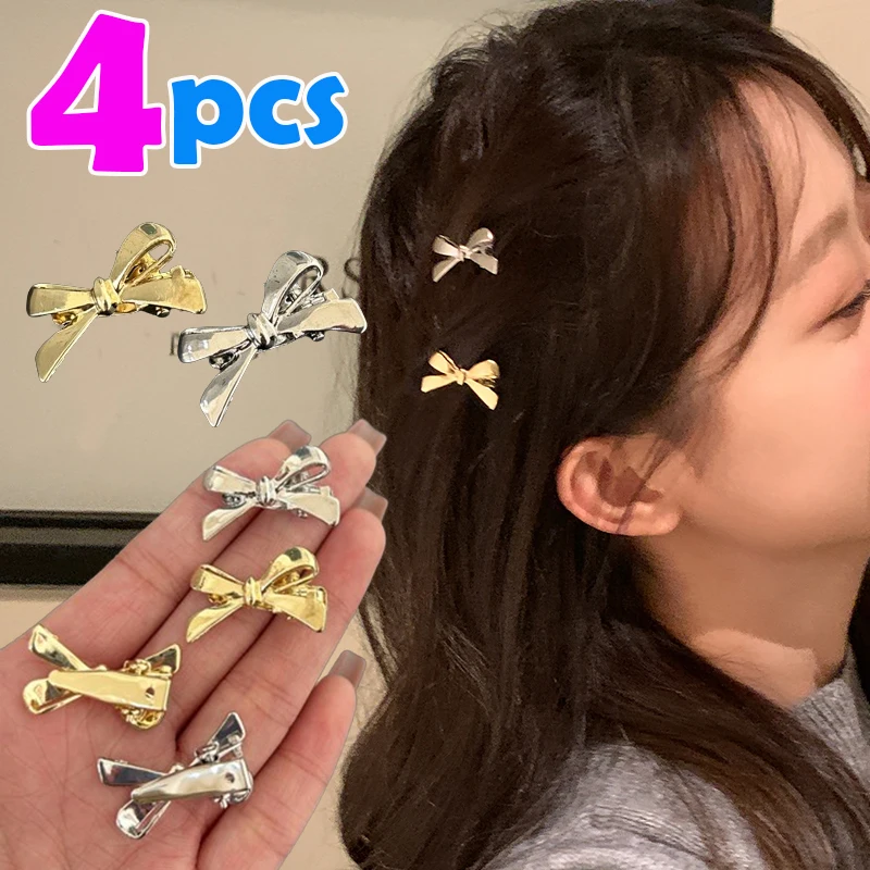 2024 New Sweet Cool Y2K Girls PU Bow Hairpin Fashion Design Korean Personality Silver Leather Hair Clip Female Hair Accessories