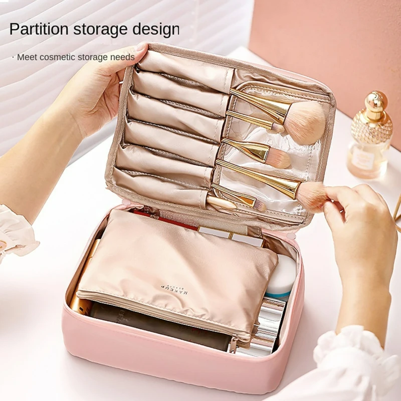 Portable Travel Makeup Bag Multi Compartment Waterproof Cosmetic Make Up Toiletry Organizer for Women Beauty Case For Girls Gift