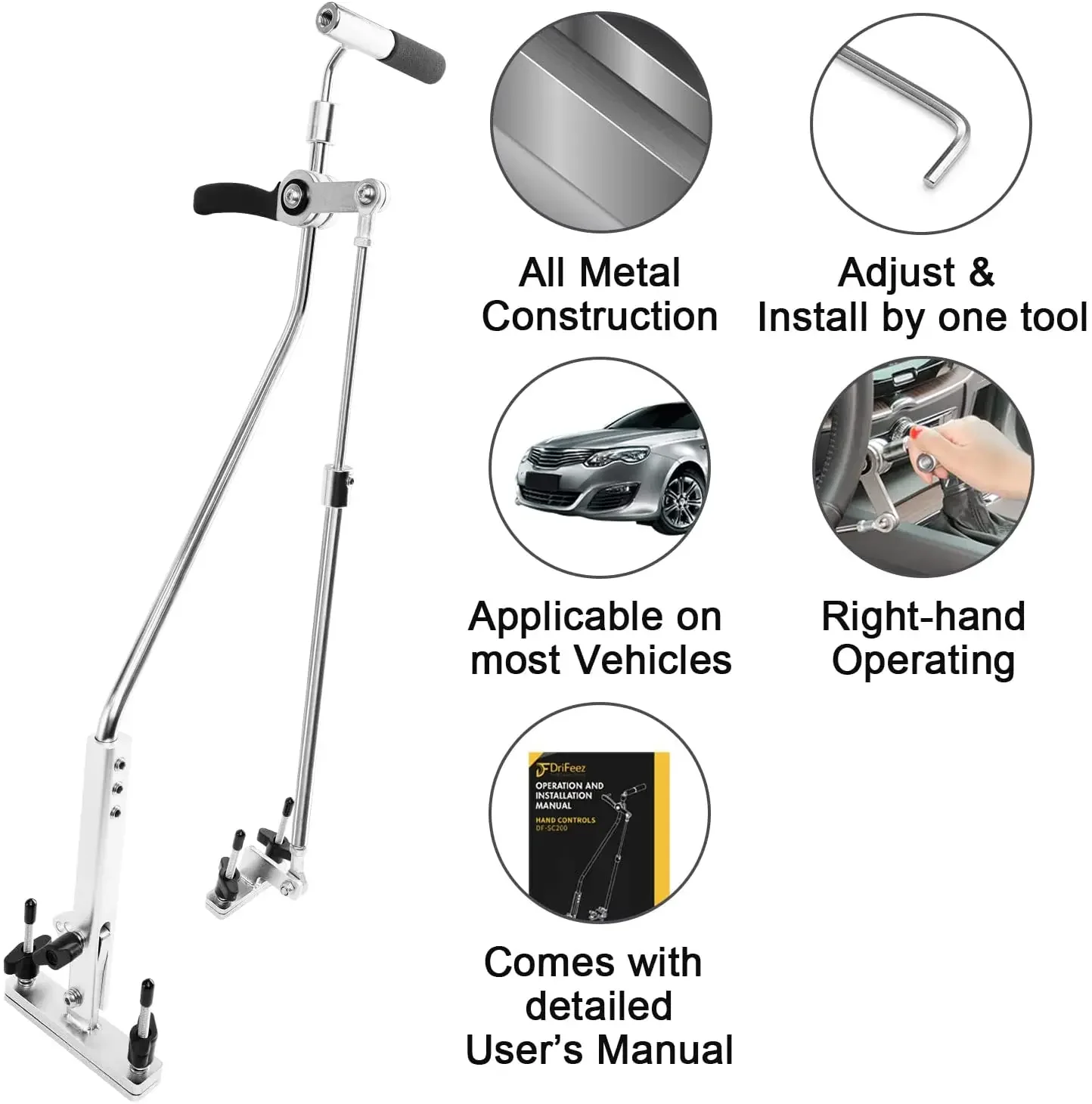 Hand Controls for Disabled Drivers Push and Pull | All Metal Steel Handicap Driving Aids Stick
