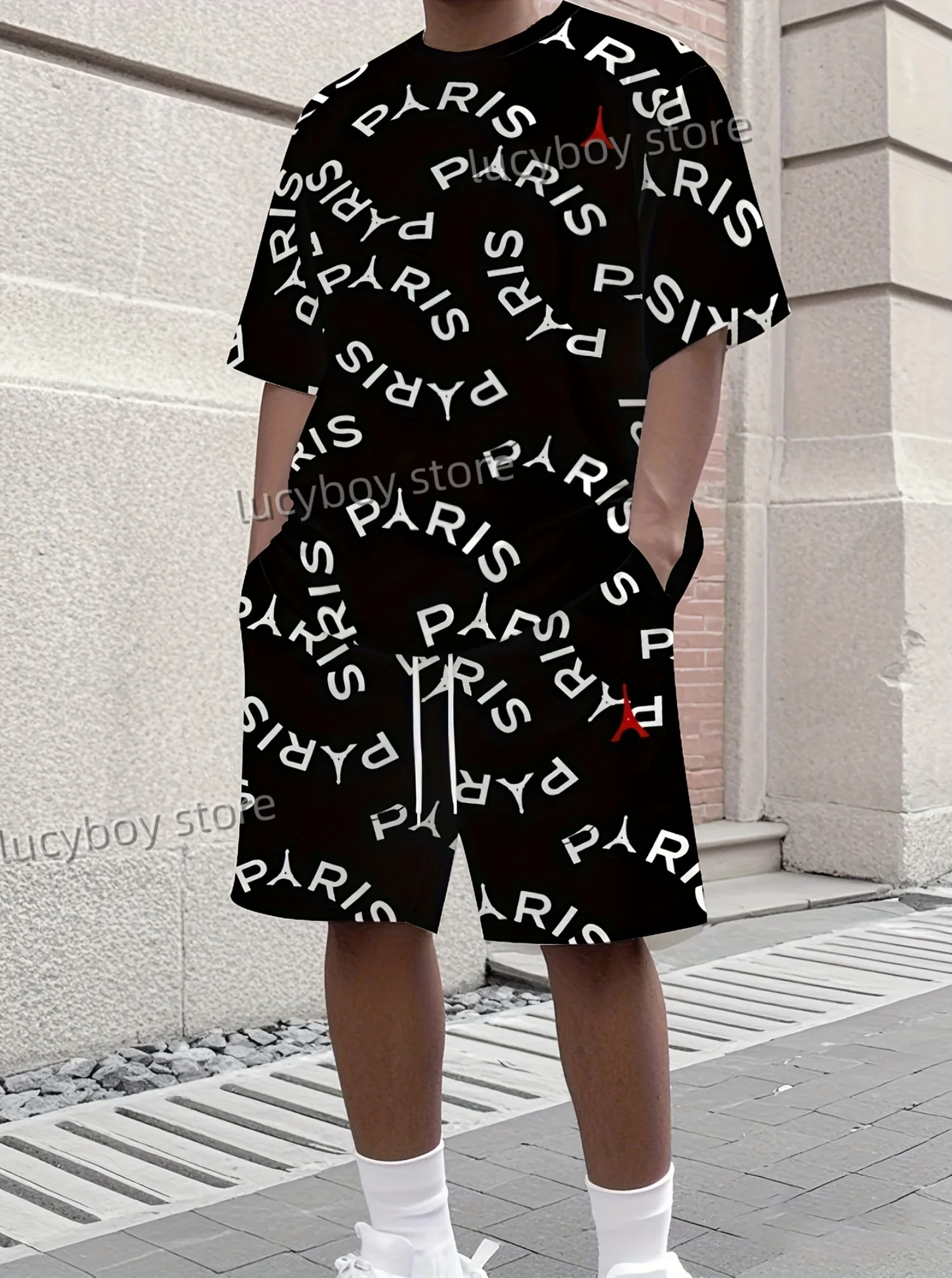 Hot Selling Summer Men 3D PAIRS Print Set Short Sleeve T-Shirt Shorts Set Adult  Jogging Plus Size Tracksuit 2 Piece Set
