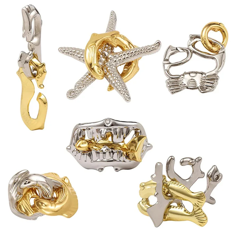 Ocean Style Magic IQ Difficult Metal Take Apart Puzzles For Adults & Kids Logic Challenge Disentanglement Educational Toys