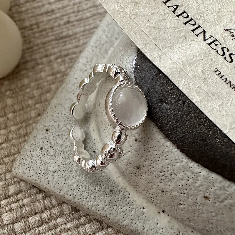 

S925 Sterling Silver Korean Niche Design Feeling Water Foam Jade Fashion Ring German Personality Basic Ring Wholesale Chozon.vip