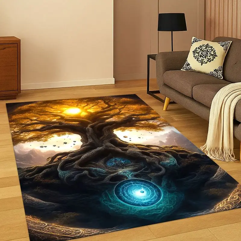Tree of Life Nordic Mythology Yggdrasil Nature Cartoon Carpet Rug for Bedroom Living Room Sofa Doormat Home Decor,Non-slip kid