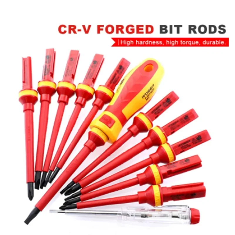 8/13/14pcs Insulated Screwdriver Set Cross-Shaped Slotting Square Tips Insulated Multi-function Repair Hand Tools Interchangeabl