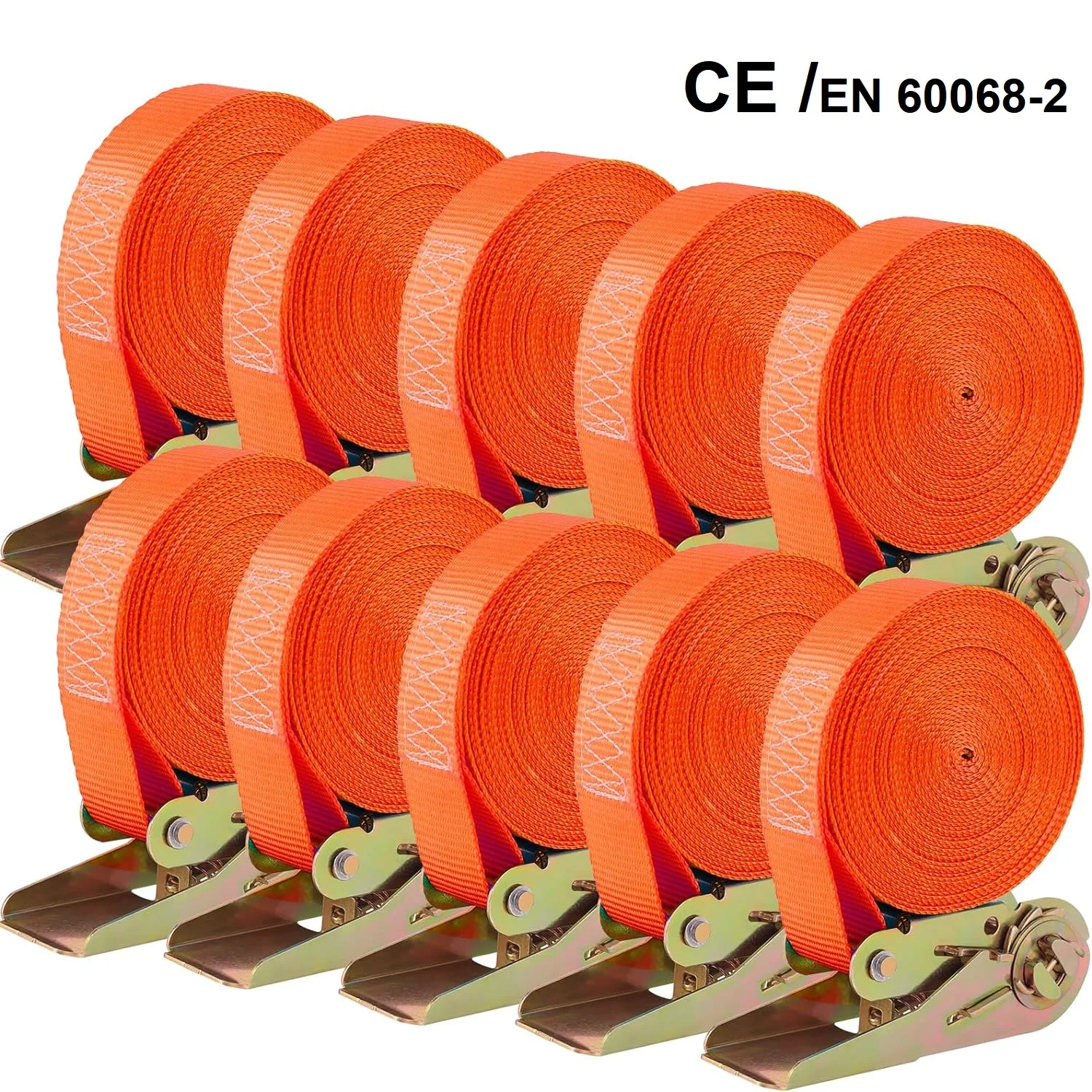 TLGREEN Cinghie a cricchetto per impieghi gravosi Confezione da 10 -6M x 25mm - 800 kg, resistenza alla rottura 0,8 t con blocco di sicurezza - Cinghi