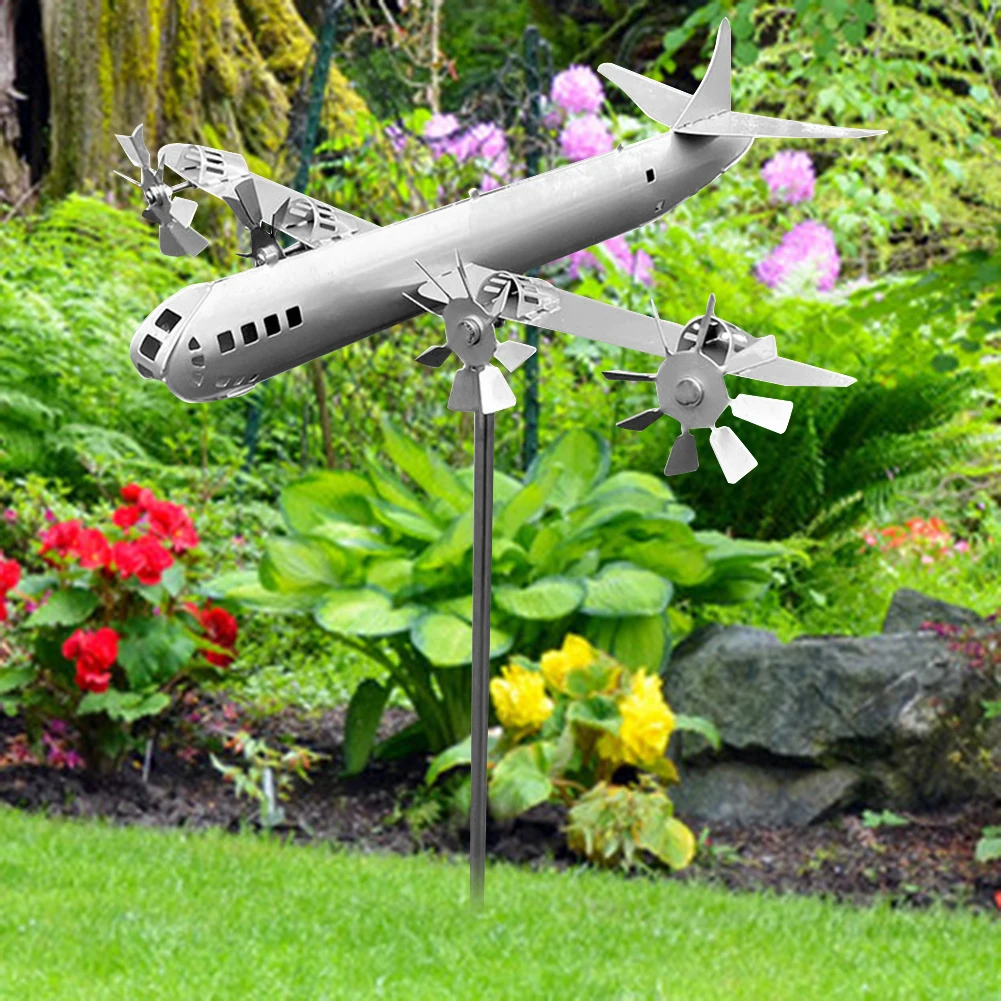 

Metal Airplane Windmill 3D Super Fortress Aircraft Windmill Iron Airplane Windmill Sculpture for Outdoor Garden Decoration