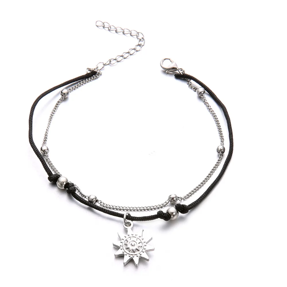 S014 Vintage Boho Multi Strato Perline Cavigliere Per Le Donne Da Sole di Modo Pendent Cavigliera Fatti A Mano Catena Del Piede Dei Monili del