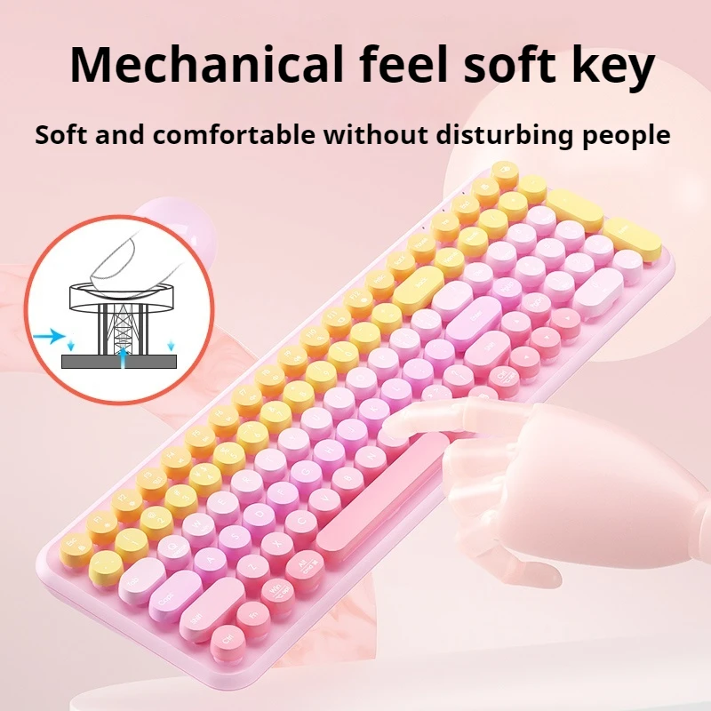 Bow Wireless Keyboard Compatible Multiple Systems Retro Keycaps Long-Lasting Battery Life Office Entertainment Simple Layout