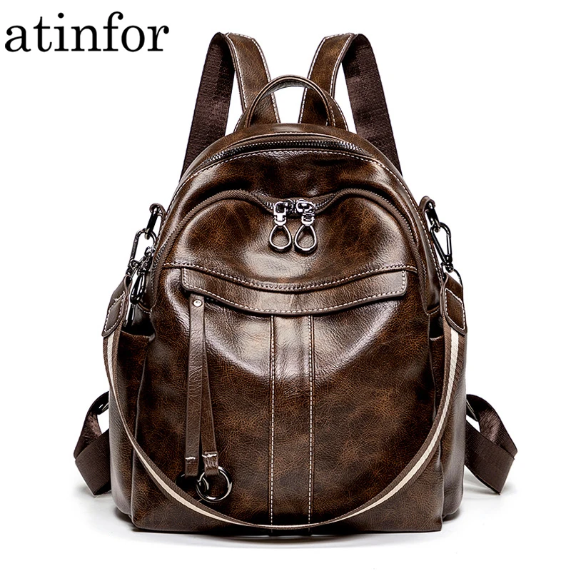 atinfor Brand Anti Theft Vintage Women Small Backpack Soft Leather Purse Casual Shoulder Bag for Ladies