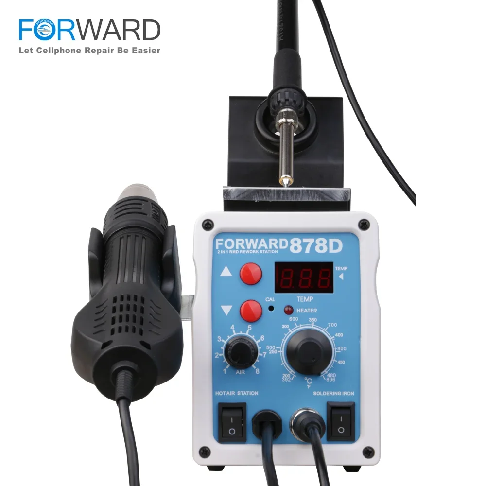 FORWARD 878D Soldering Station With Digital Display For Cellphone SMD SMT Hot Air Heat  Iron Welding Desoldering