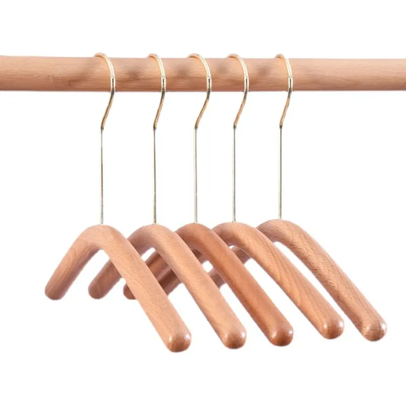 5Pcs Premium Beech Wood Clothes Hangers Round Rod Solid Wood Natural Color for Clothing Store Kids Shop Coat Pants Organizer