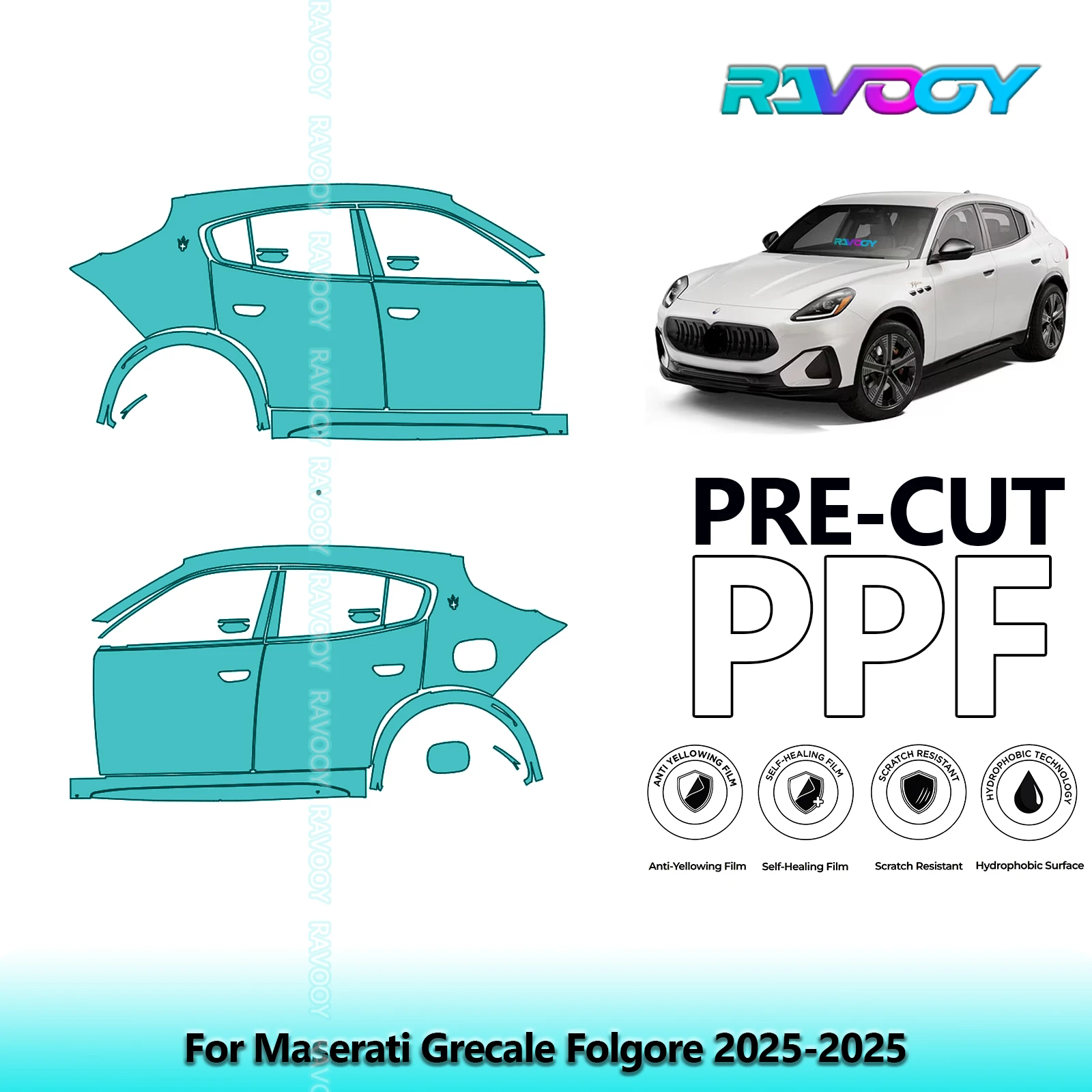 

For Maserati Grecale Folgore 2025-2025 8.5mil Clear Matte Pre-Cut PPF Door & A/B Pillar Kit TPU Paint Protection Film Set