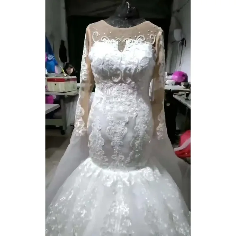 Customized Custom Made African Beaded Lace Mermaid Wedding Dresses Detachable Train Elegant Zipper Back Fish Tail Bridal Gowns