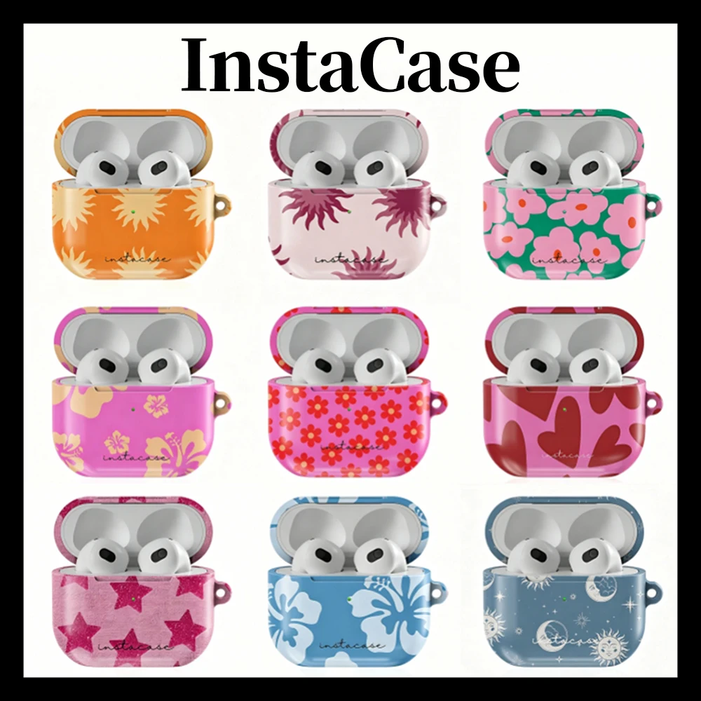 Funda Protectora InstaCase con Diseño de Flores Tropicales, a Prueba de Golpes, Brillante, HD, para Auriculares AirPods 1, 2, 3, 4, Pro, Pro2, con Gancho Metálico