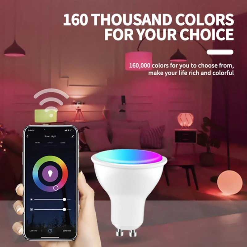 TKOH-Tuya GU10 bombilla LED inteligente regulable 5W AC200-240V WIFI + Bluetooth Control por aplicación Smart Life funciona con Alexa Google Home